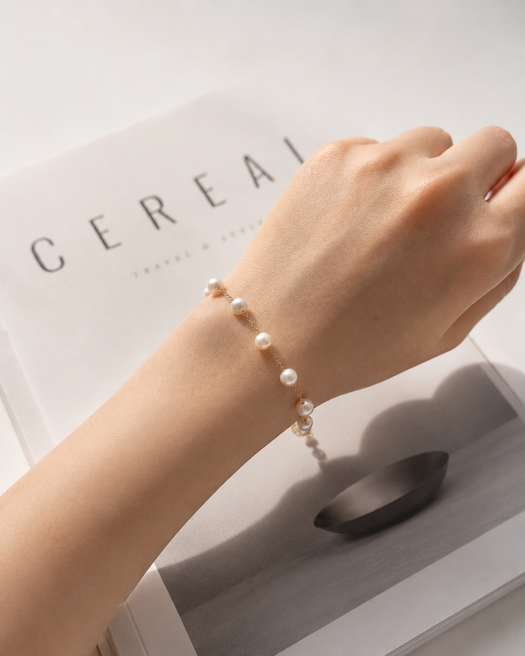 The Petite Pearl Station Bracelet — 5.5mm Freshwater Pearl, Gold-Plated Sterling Silver