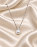 9mm white freshwater pearl solitaire necklace on silk