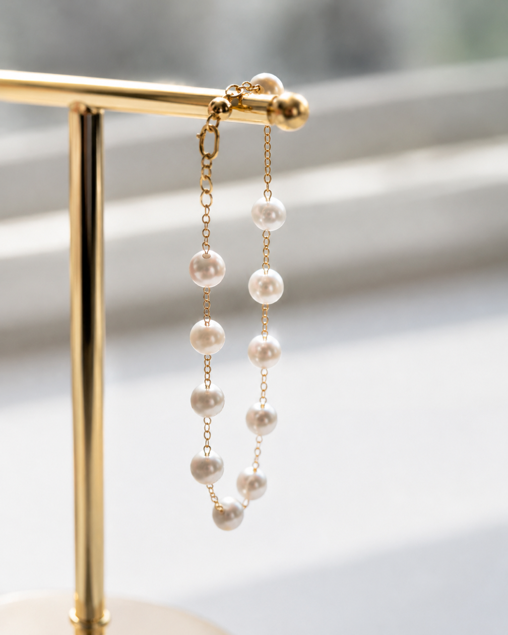 The Petite Pearl Station Bracelet — 5.5mm Freshwater Pearl, Gold-Plated Sterling Silver